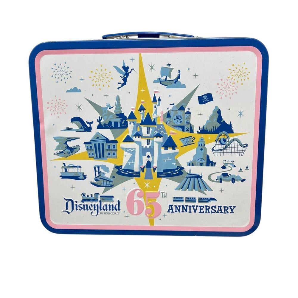 Disneyland Resort Lunchbox White‎ Blue Tin 65th Anniversary Mickey Mouse School